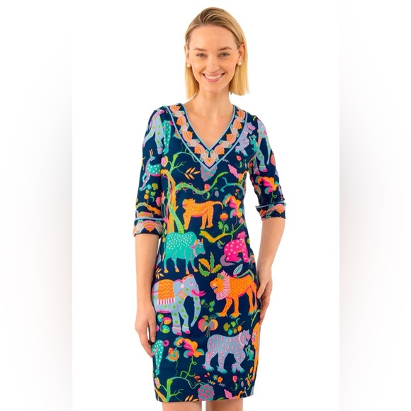 Gretchen Scott Banded V Animal Kingdom Jersey Dress Small - Picture 1 of 7